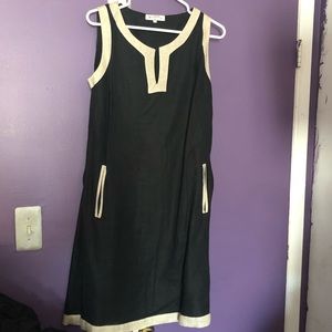 Black and beige linen dress